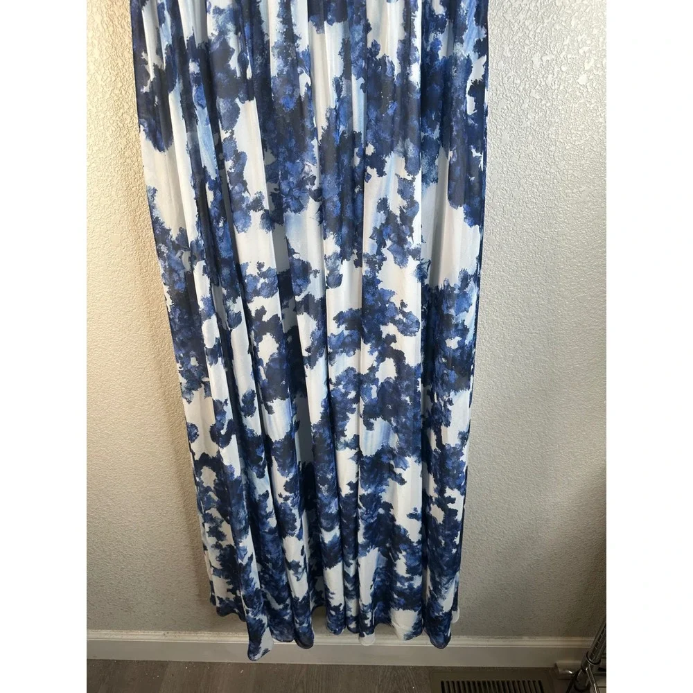 Shoshanna Midnight Women's Blue White Floral Pleated Chiffon Maxi Gown Size 6
